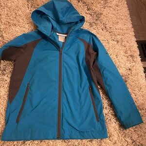 Kids Columbia Sportswear Teal Gray Hooded Water‎ Resistant Jacket